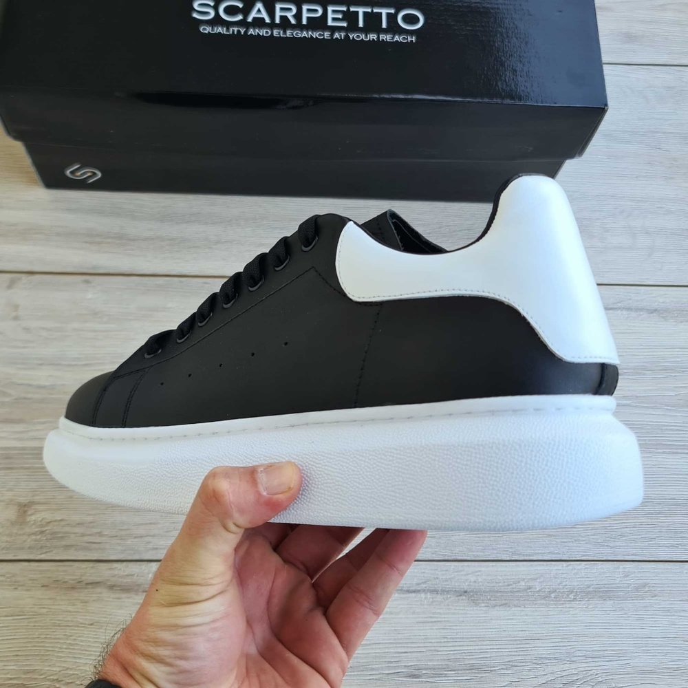 Platform Sole Matte Black/White Genuine Leather Sneakers